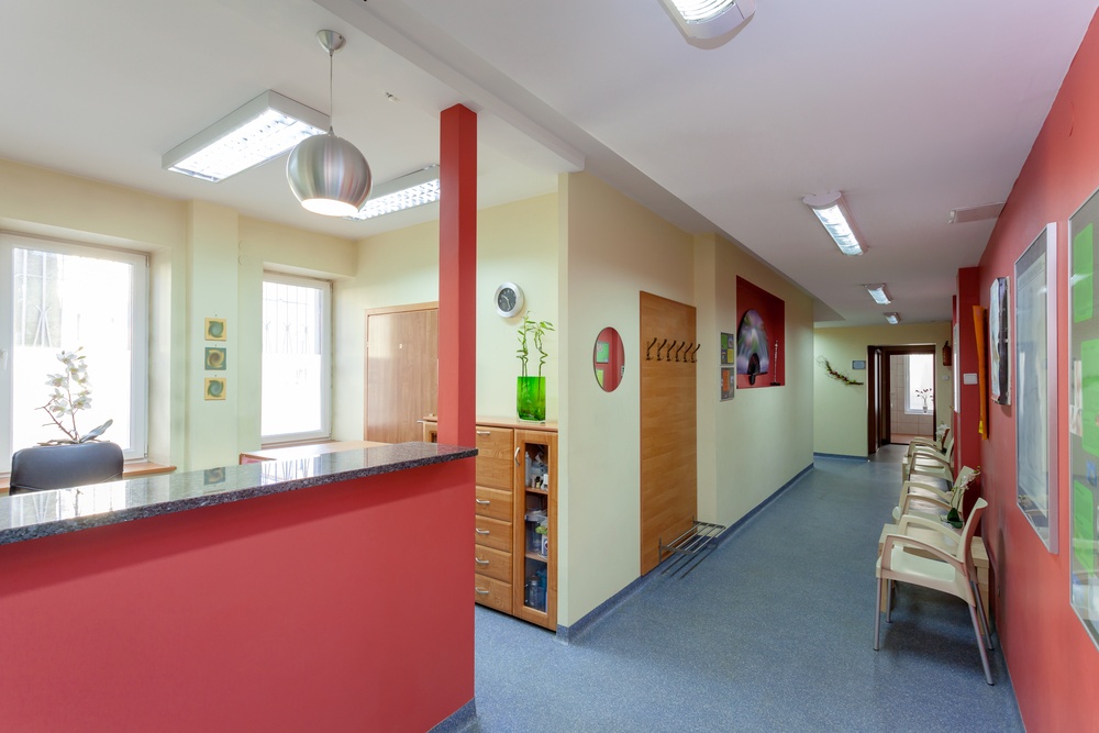 Waiting room with reception in medical clinic